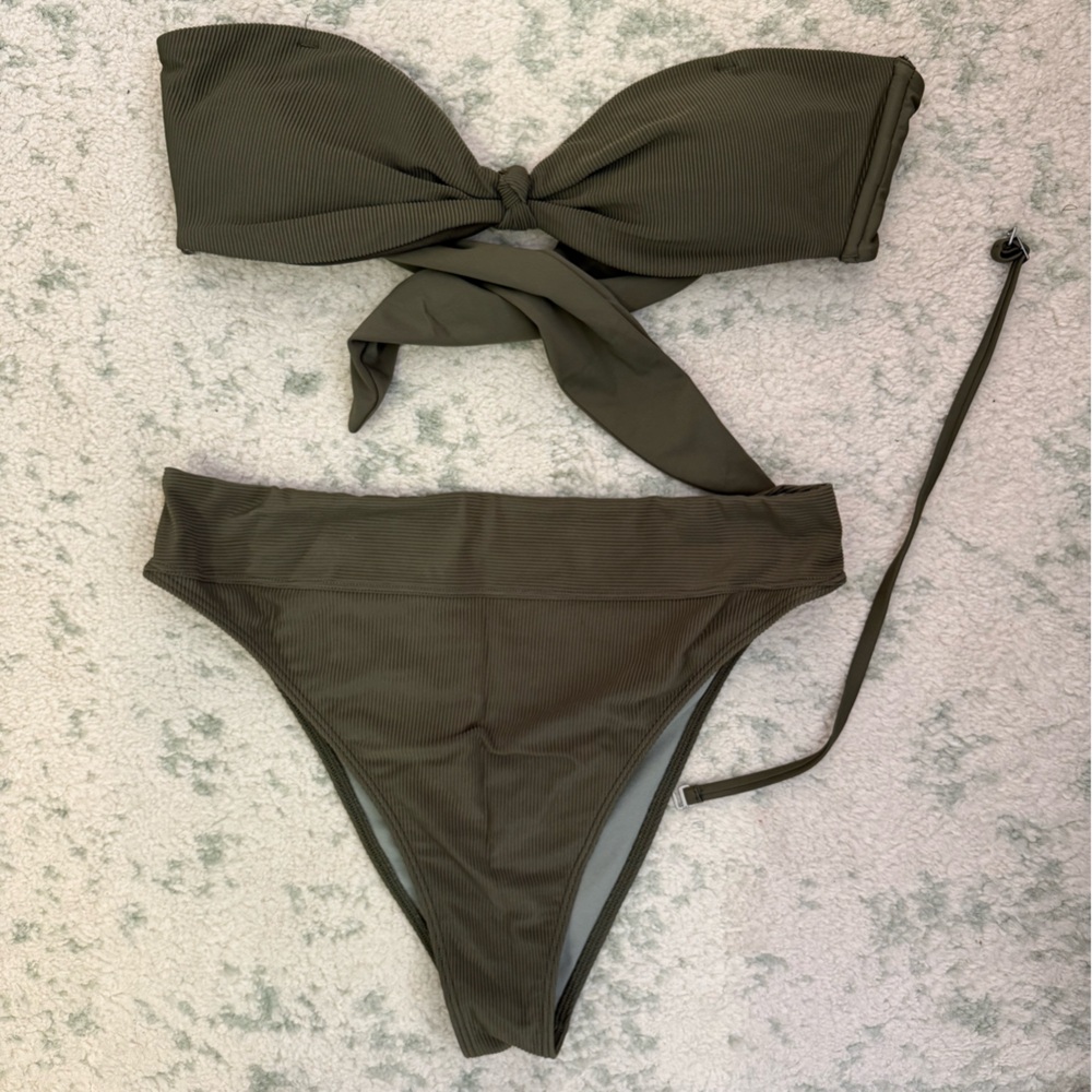 Olive Green Bikini Top and Bottom Set